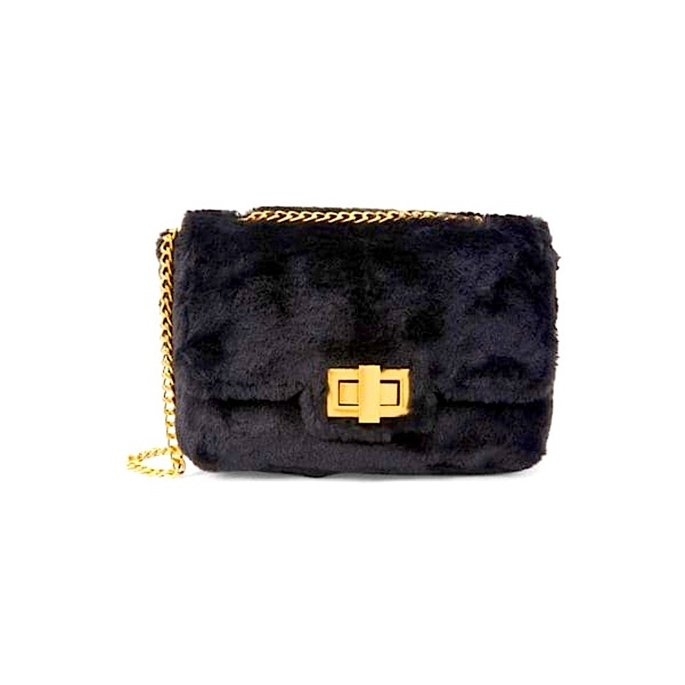 NWT ➡️ SLEEK crossbody bag in faux fur fabrication w/goldtone chain straps-
